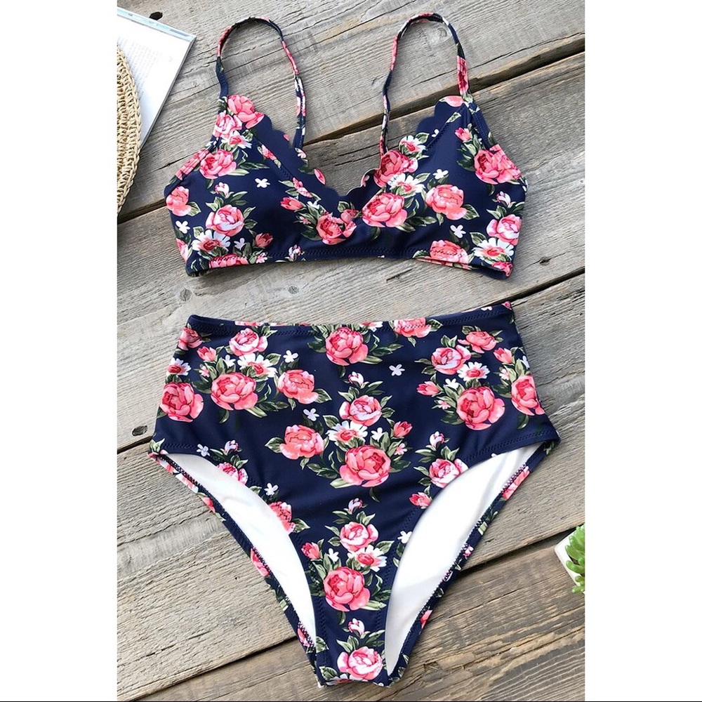 Cupshe High Waist Bikini Rose Garden NWT - M